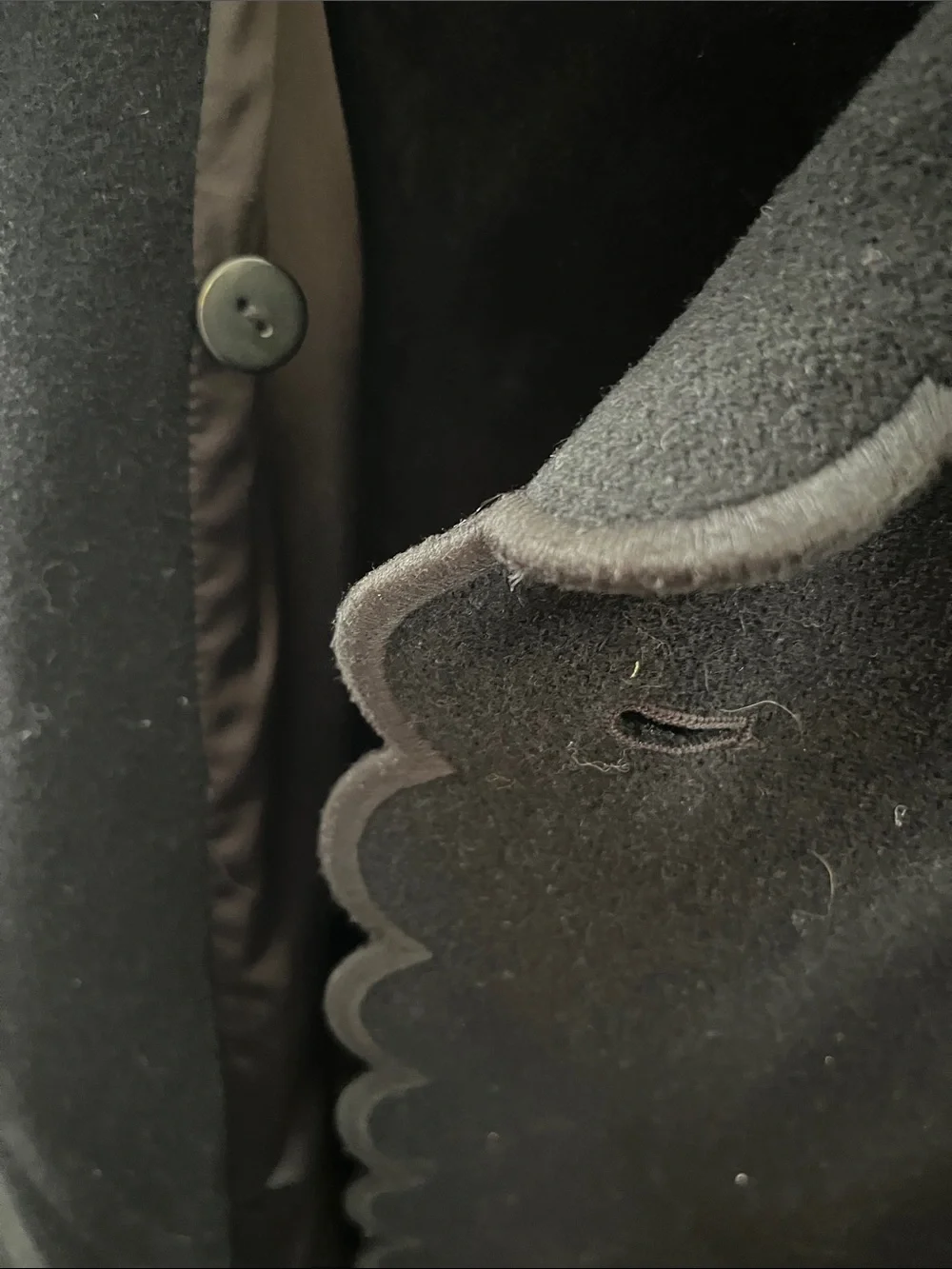 kate spade Out West Black Scallop-Edge Belted Wool Long Pea Coat Size M
